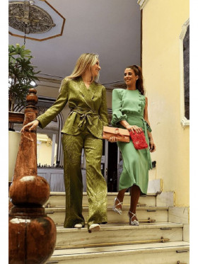 Silvian Heach Pantalón de raso esmeralda etampado