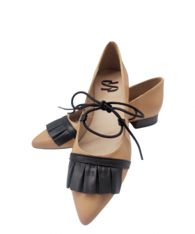 Vosso Moda Manoletina piel crema con flecos