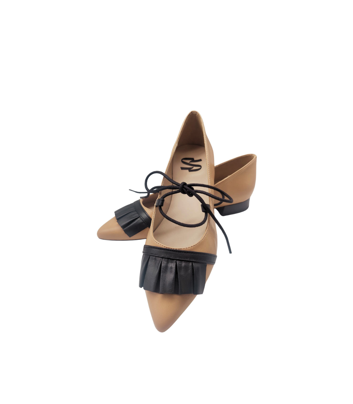 Vosso Moda Manoletina piel crema con flecos