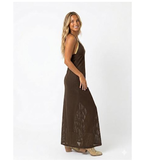 Zoe Vestido largo troquelado con detalle dorado