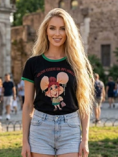 Zoe Camiseta negra manga corta con ratón strass