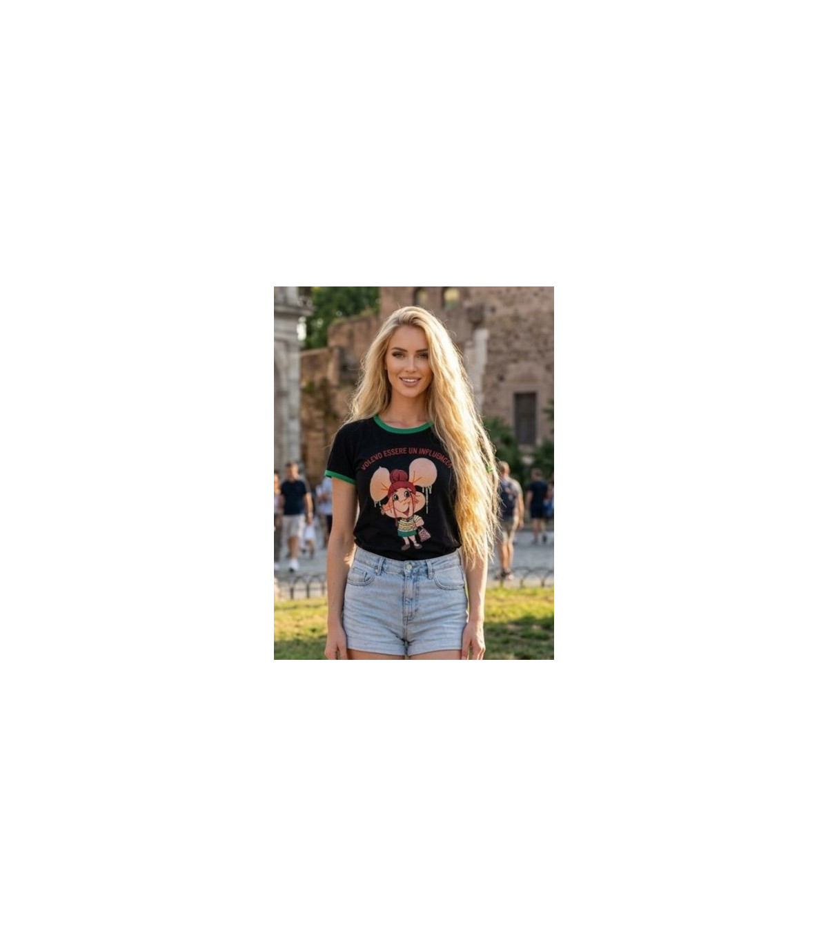 Zoe Camiseta negra manga corta con ratón strass