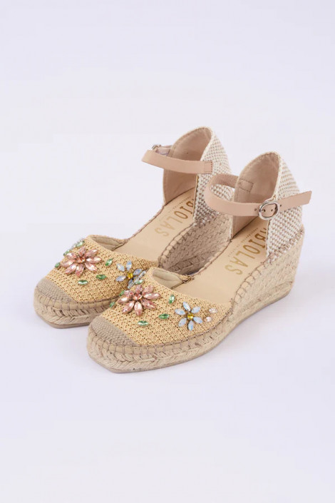 FABIOLAS Cuña Luna beige de rafia y joyas