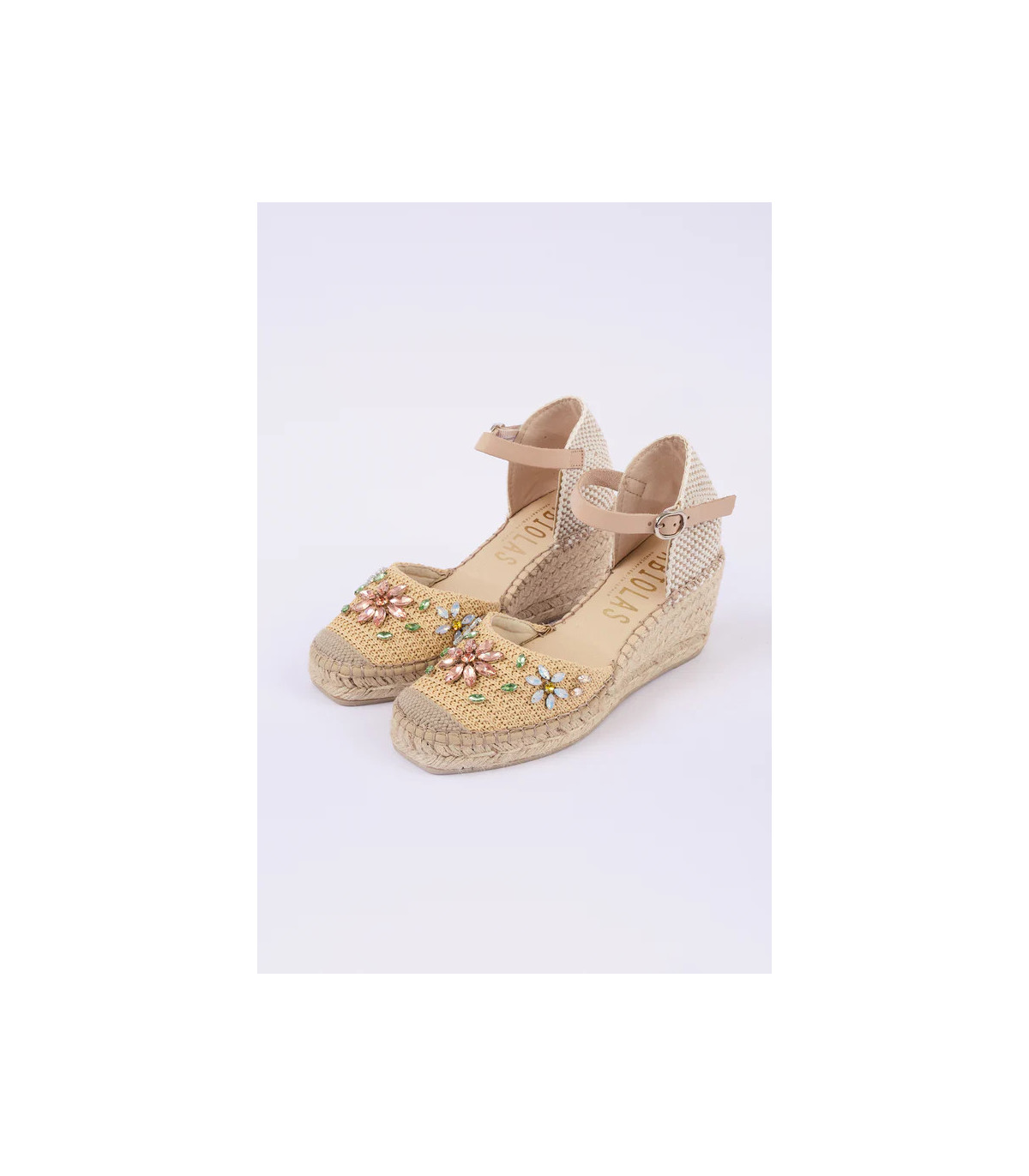 FABIOLAS Cuña Luna beige de rafia y joyas