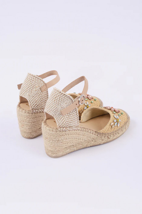 FABIOLAS Cuña Luna beige de rafia y joyas