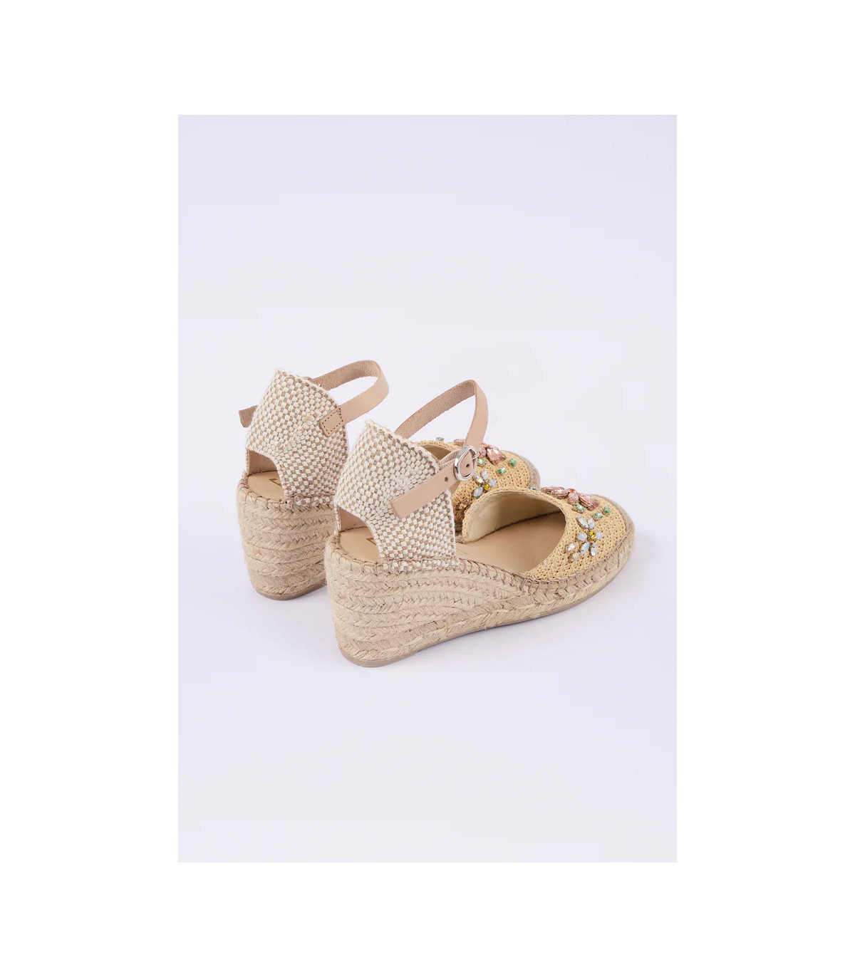FABIOLAS Cuña Luna beige de rafia y joyas
