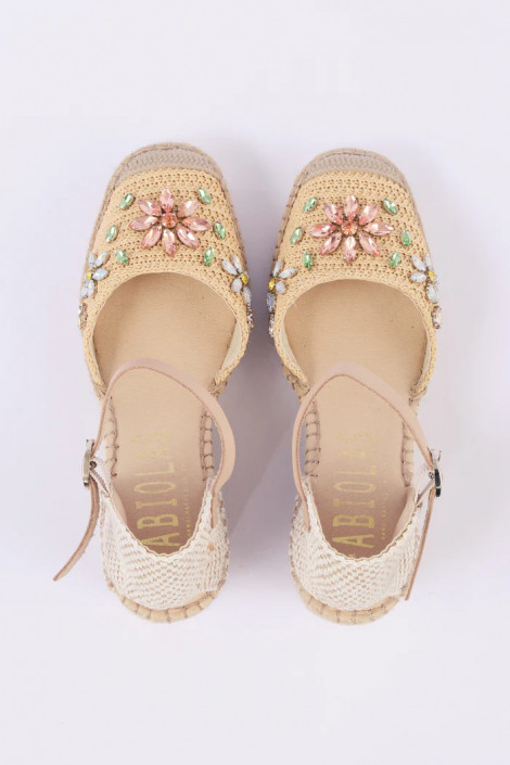 FABIOLAS Cuña Luna beige de rafia y joyas