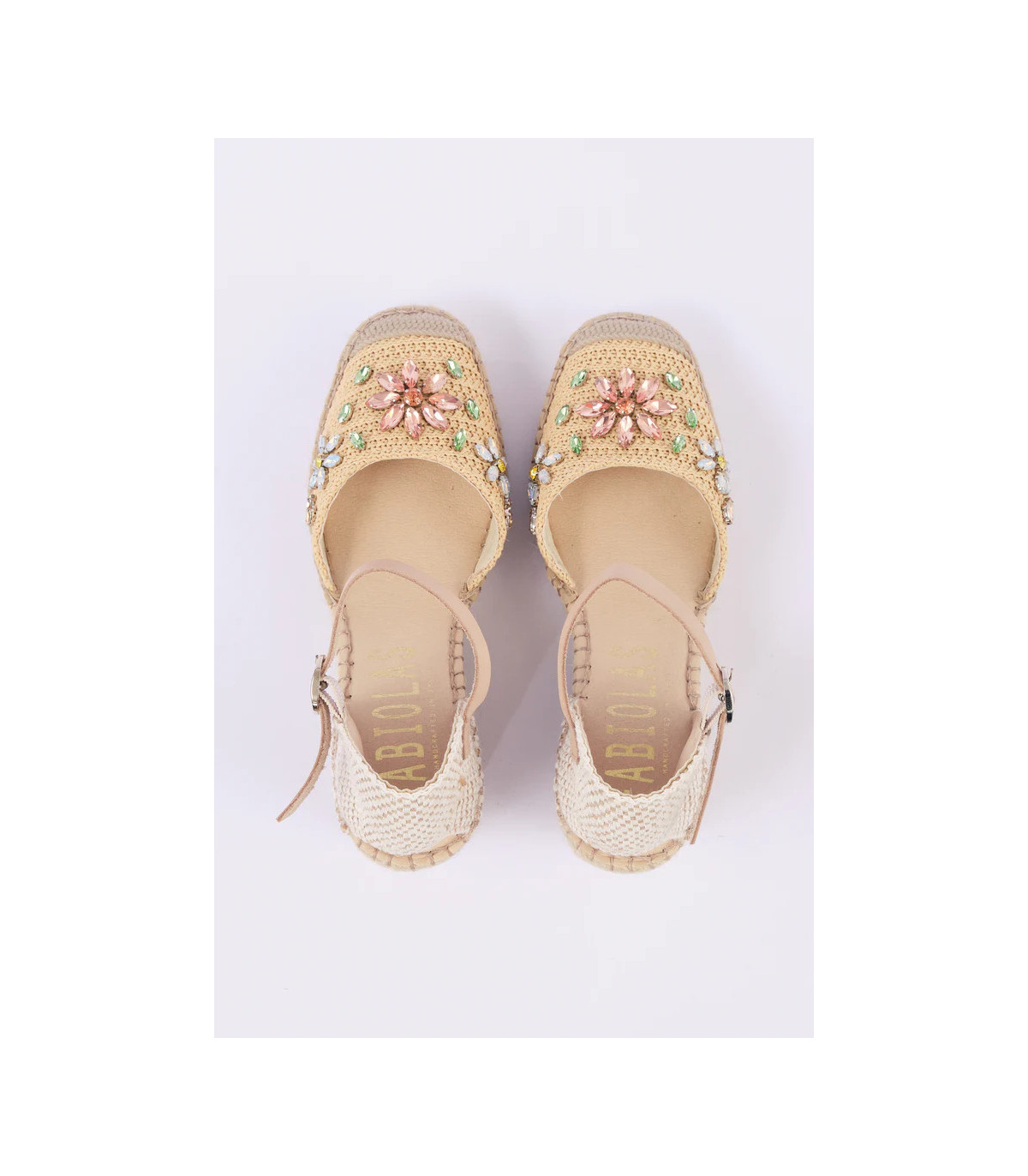 FABIOLAS Cuña Luna beige de rafia y joyas