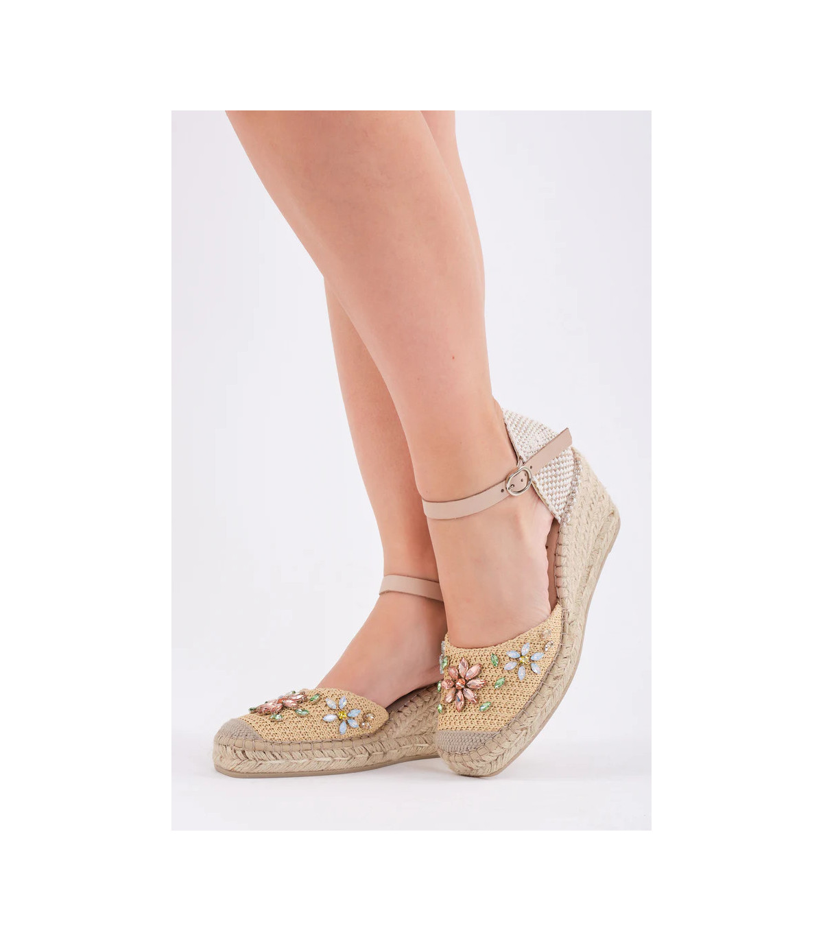 FABIOLAS Cuña Luna beige de rafia y joyas