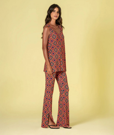 Ruga Pantalón estampado étnico acampanado
