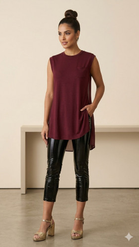 Meimeij Blusa color vino con doble tejido