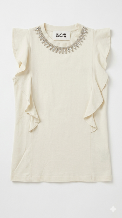 Silvian Heach Blusa de volantes con efecto collar joya