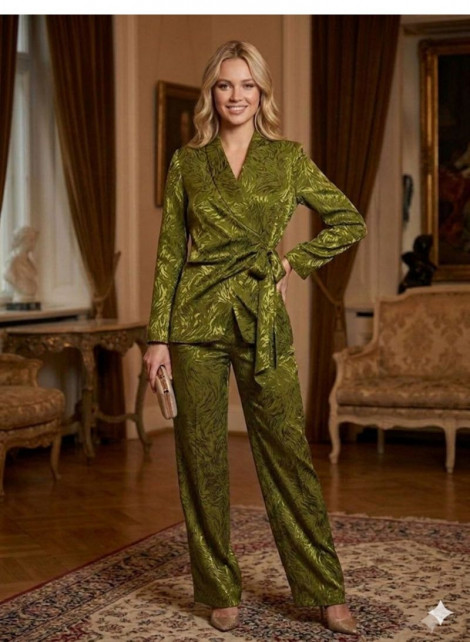 Silvian Heach Pantalón de raso esmeralda etampado