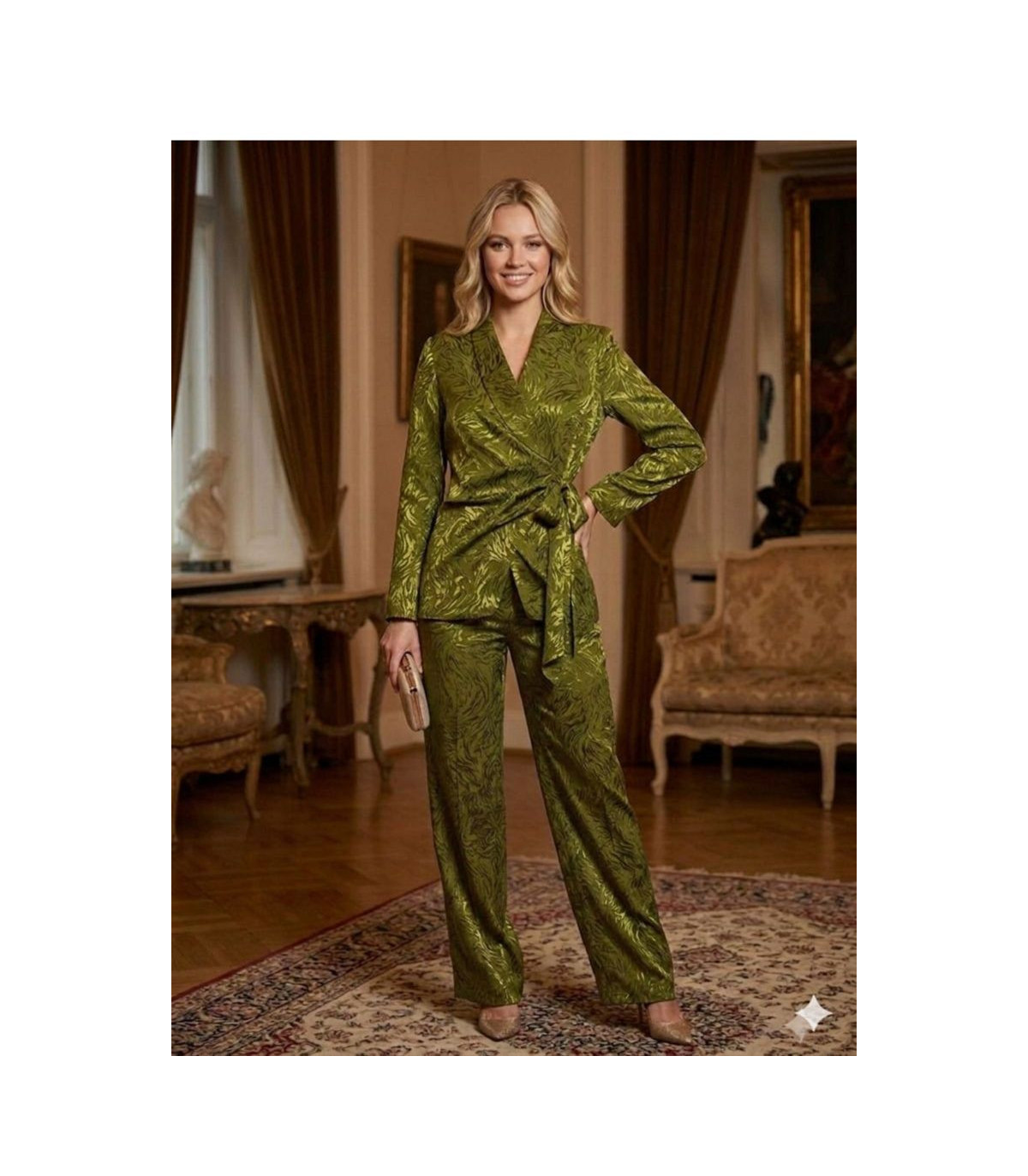 Silvian Heach Pantalón de raso esmeralda etampado