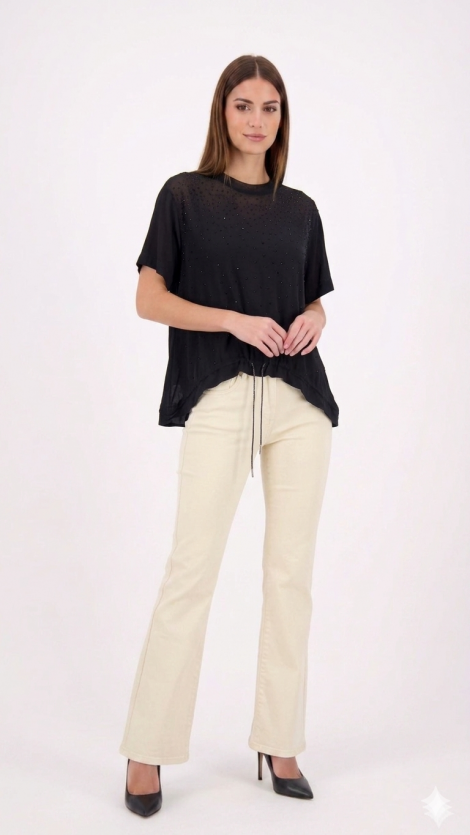 Silvian Heach Blusa negra con pedrería y cordón lurex
