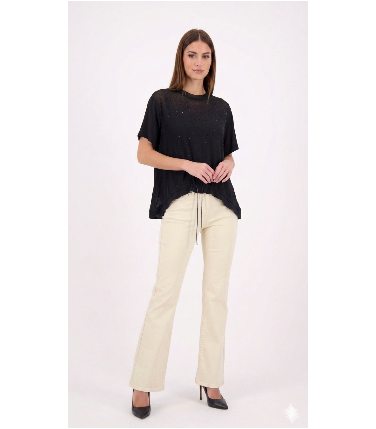 Silvian Heach Blusa negra con pedrería y cordón lurex