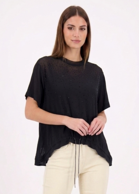 Silvian Heach Blusa negra con pedrería y cordón lurex