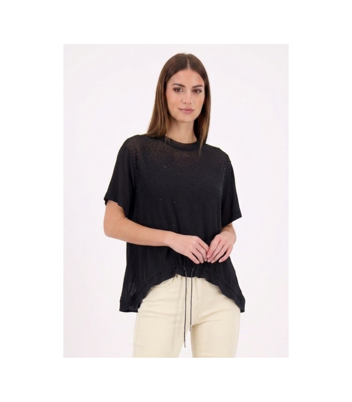 Silvian Heach Blusa negra con pedrería y cordón lurex