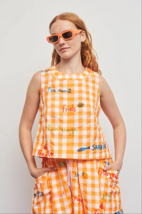 Dr Bloom Blusa de cuadros naranja sin mangas con aberturas