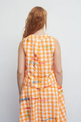 Dr Bloom Blusa de cuadros naranja sin mangas con aberturas
