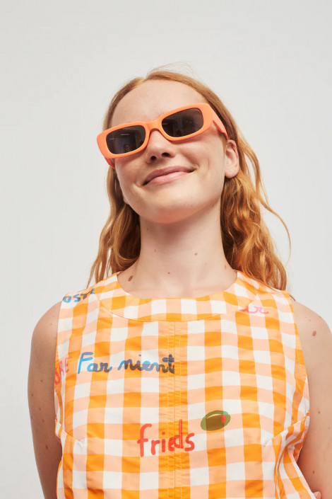 Dr Bloom Blusa de cuadros naranja sin mangas con aberturas