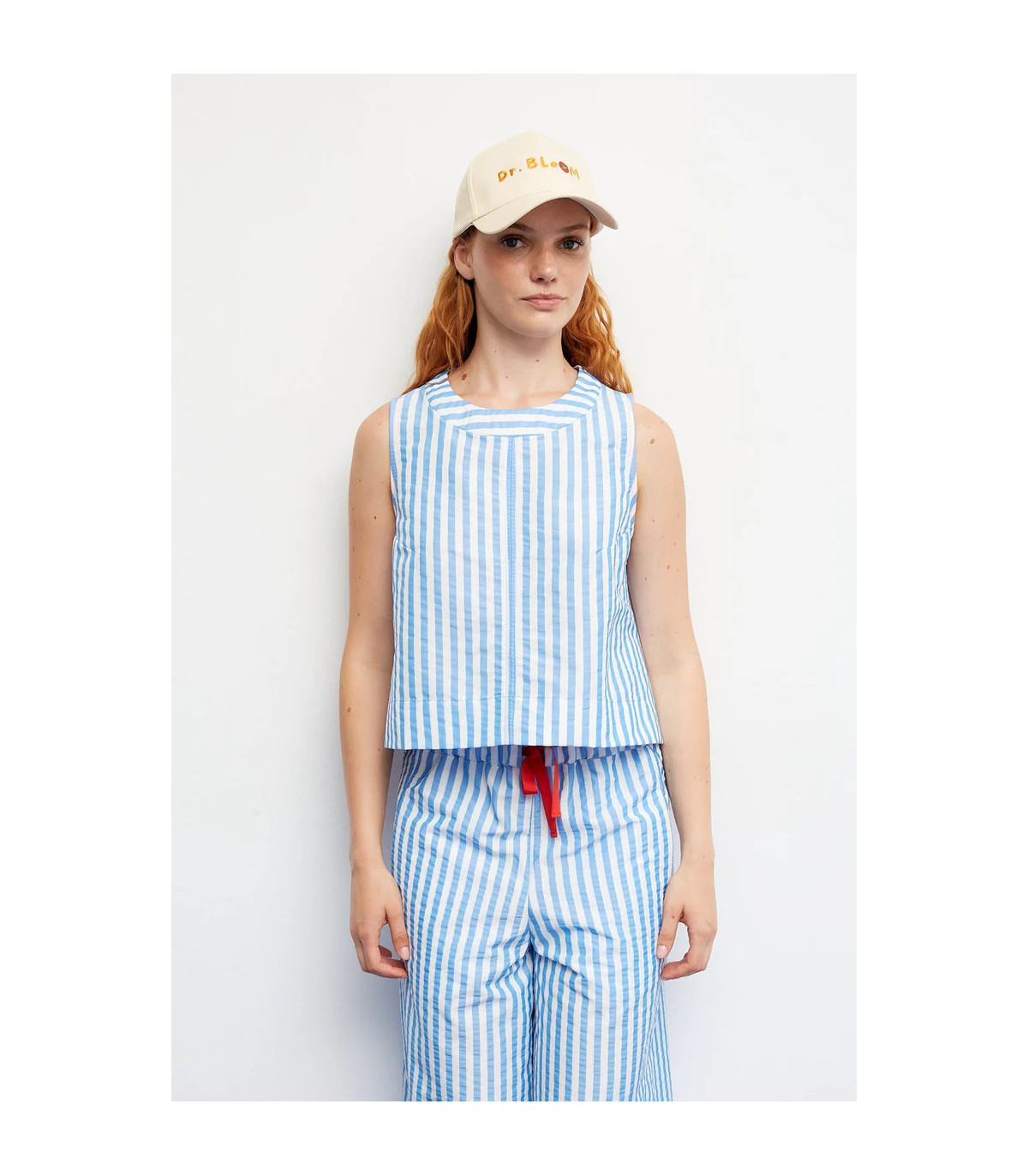 Dr Bloom Blusa de rayas sin mangas con aberturas