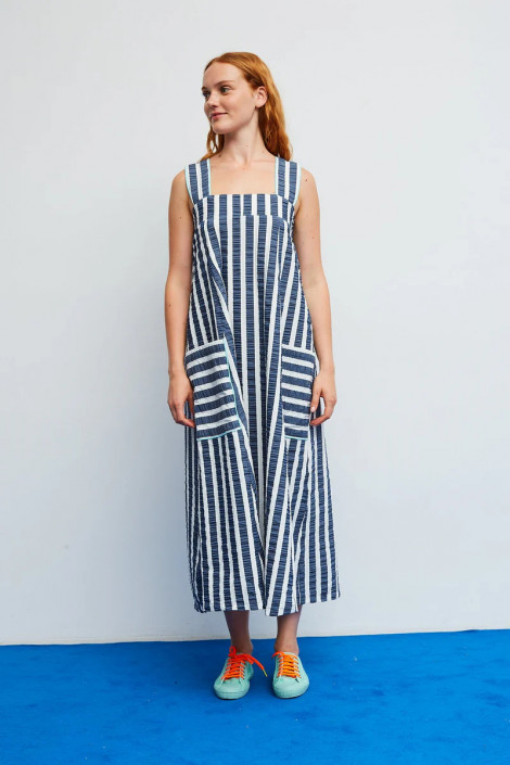 Dr Bloom Vestido rayas marino con bolsillos