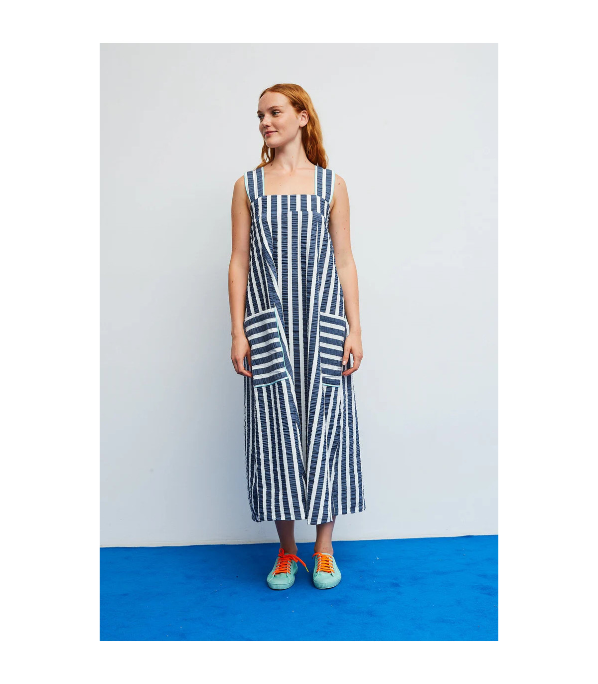 Dr Bloom Vestido rayas marino con bolsillos