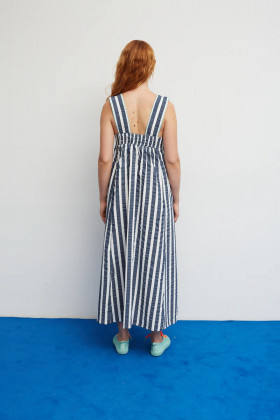 Dr Bloom Vestido rayas marino con bolsillos