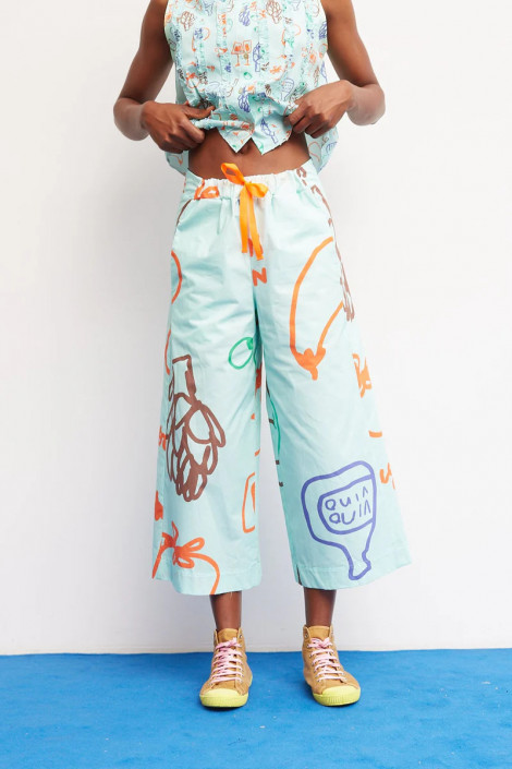 Dr Bloom Pantalón aguamarina estampado