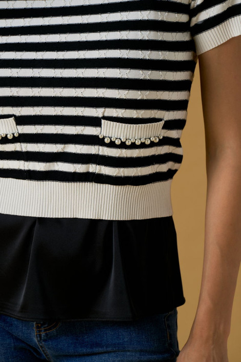 Nosecrets Jersey de rayas con detalle perlas