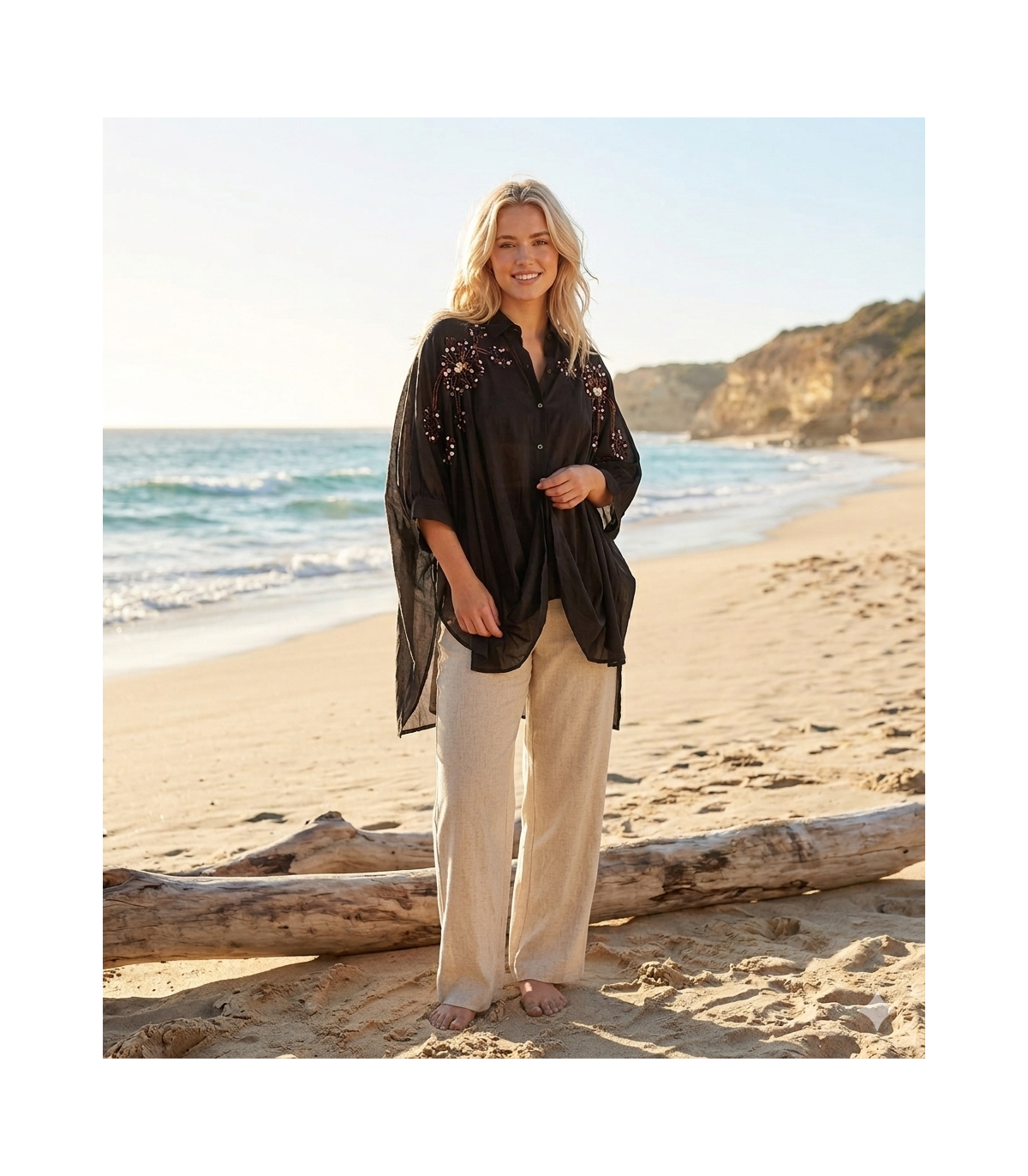 Dixie Camisa negra oversize con bordado de lentejuelas