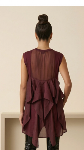 Meimeij Blusa color vino con doble tejido