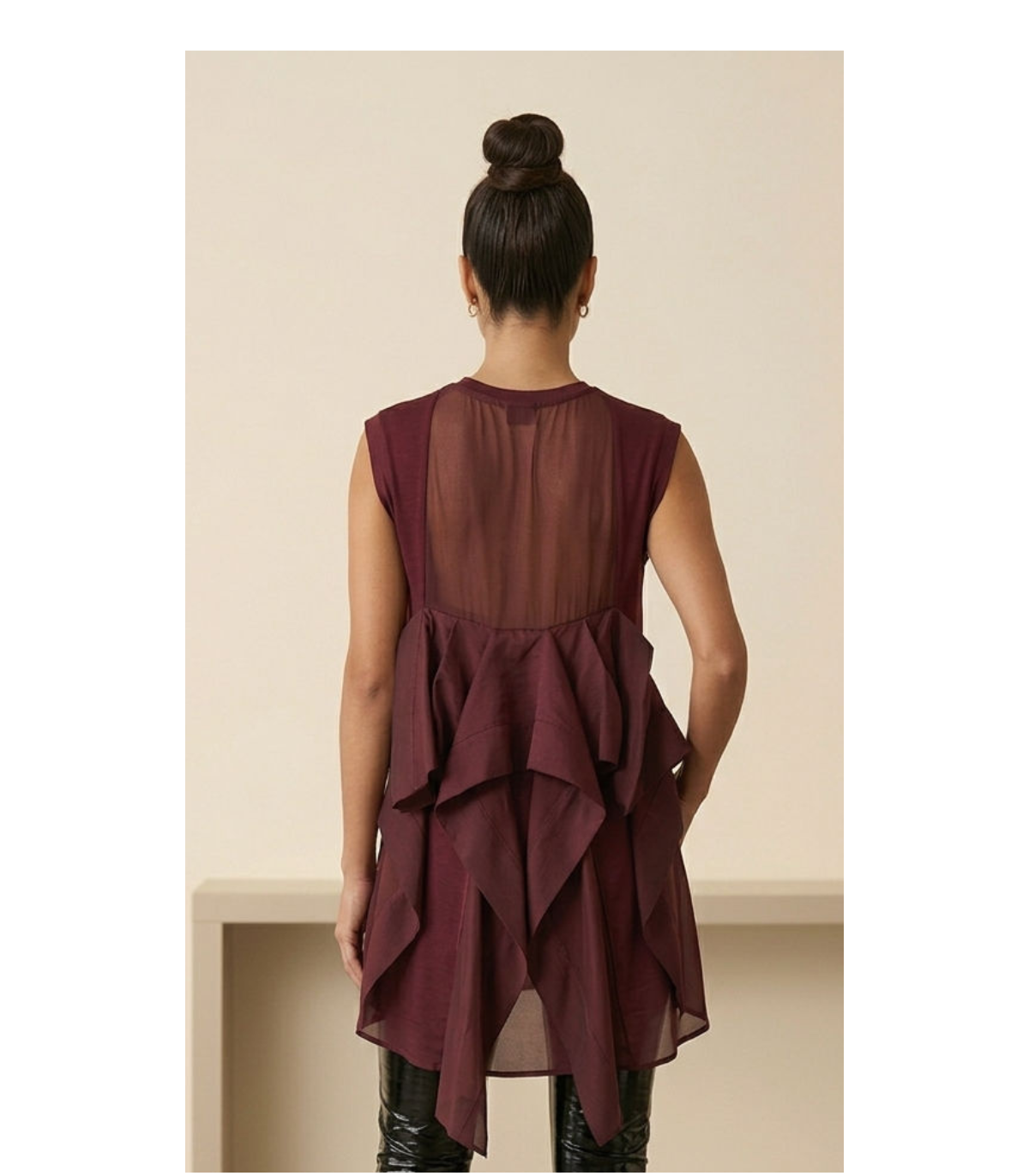 Meimeij Blusa color vino con doble tejido