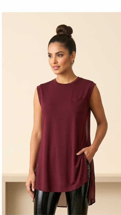 Meimeij Blusa color vino con doble tejido