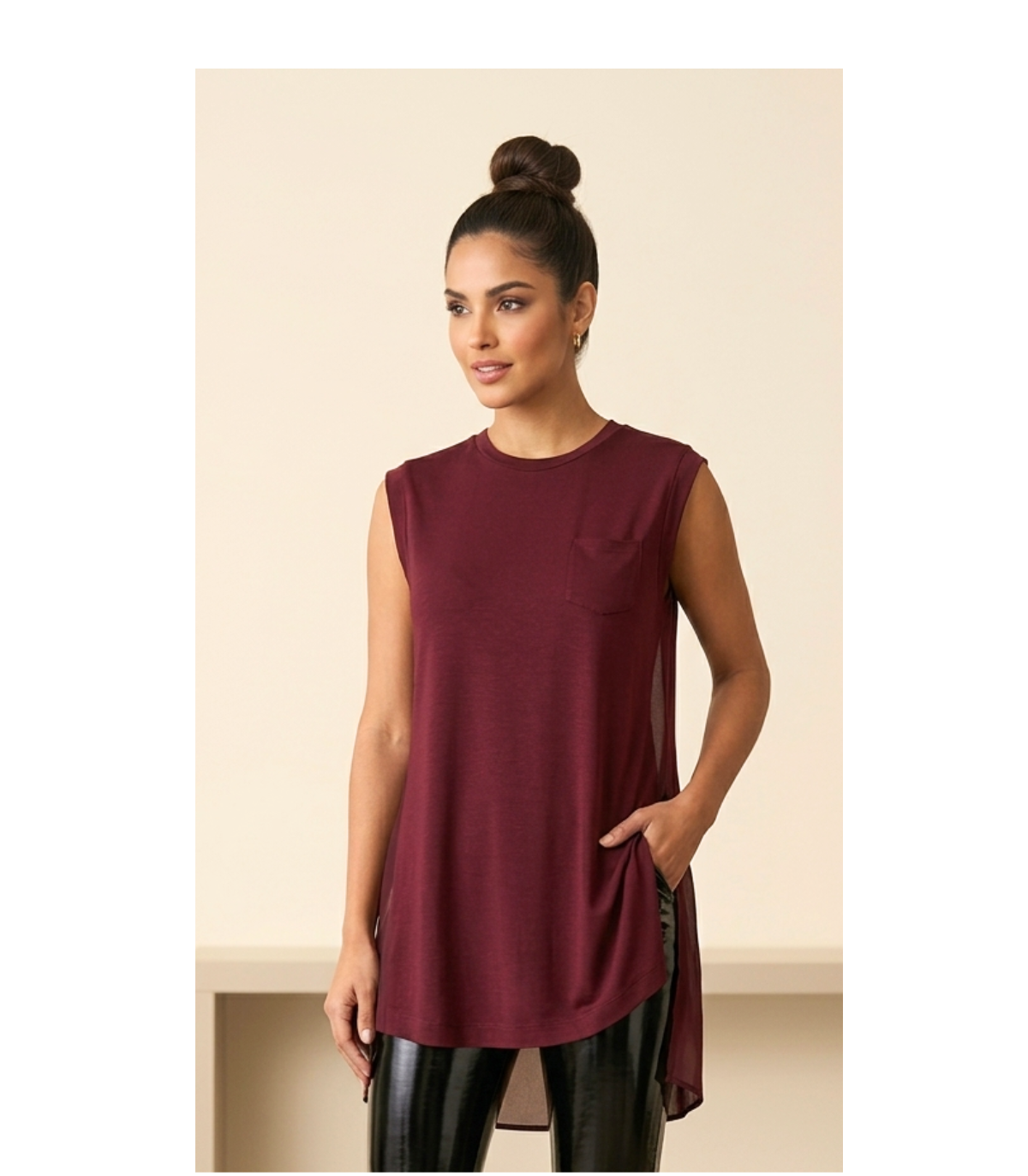 Meimeij Blusa color vino con doble tejido
