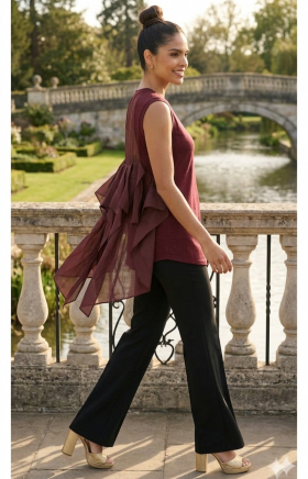 Meimeij Blusa color vino con doble tejido
