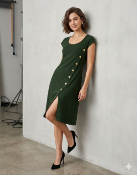Guimanos Vestido midi con botones dorados