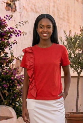 Markup Woman Camiseta color fresa con volante