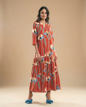 Parole Vestido Garden burdeos estampado