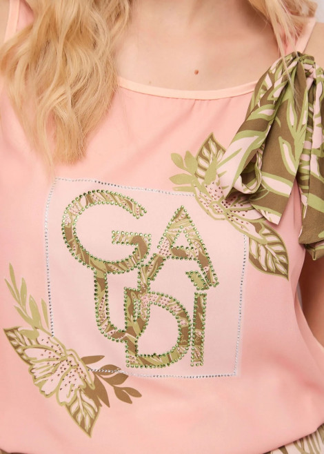 GAUDI Top con estampado strass y lazada