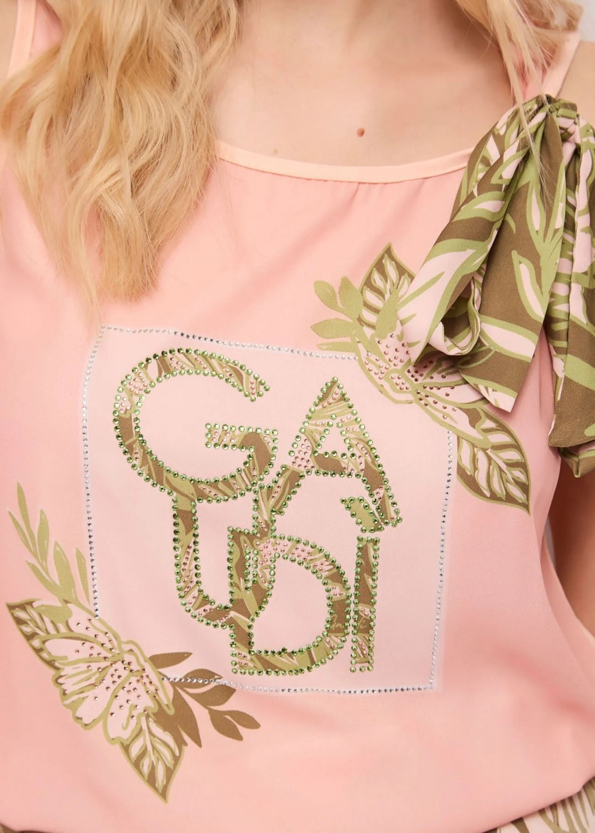 GAUDI Top con estampado strass y lazada
