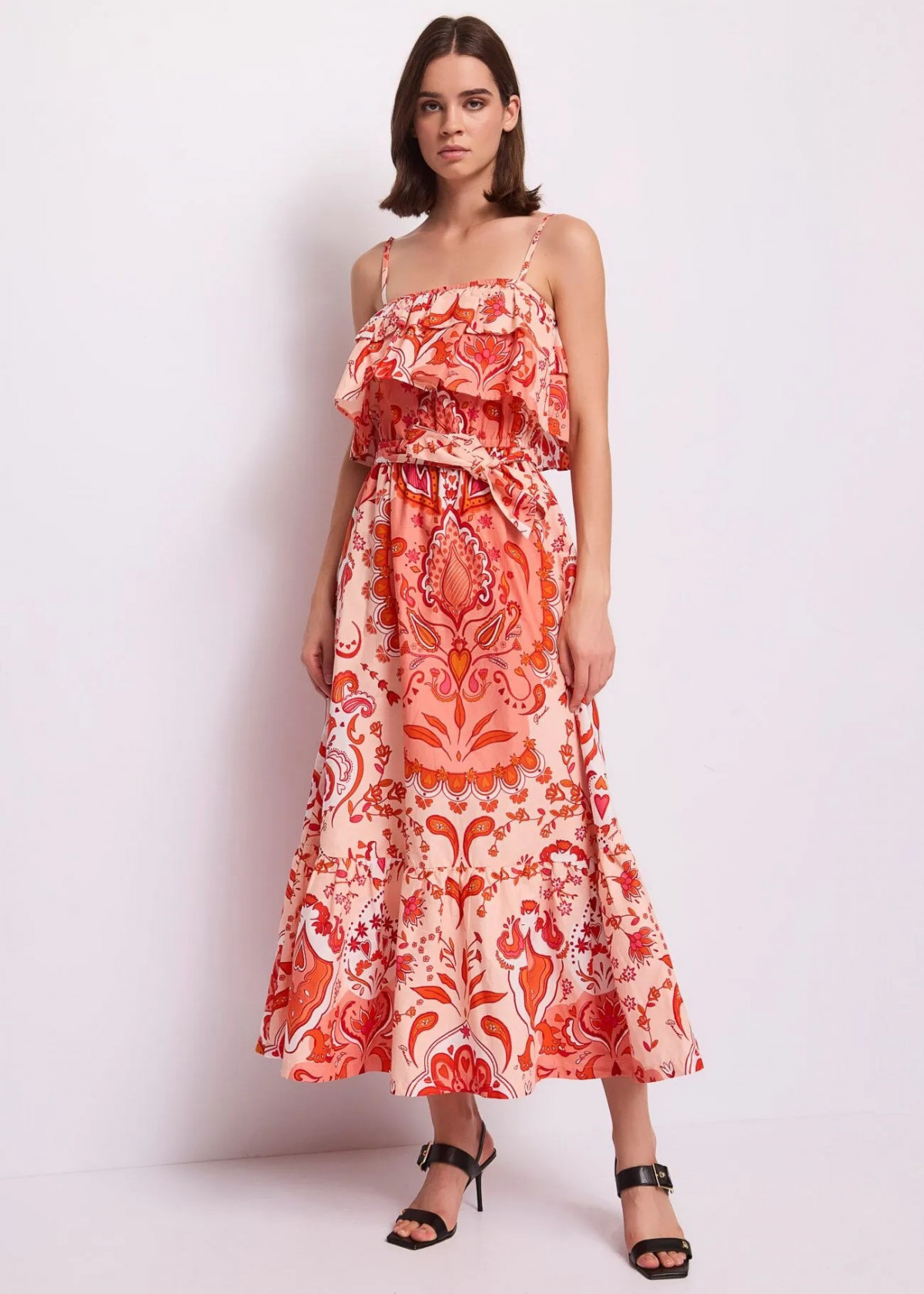 GAUDI Vestido de popelin estampado con cinturón