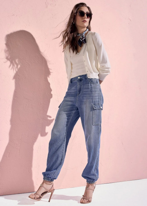 GAUDI Vaqueros cargo en denim desgastado
