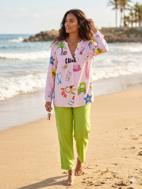 Milano Italy Blusa sedosa color rosa estampada