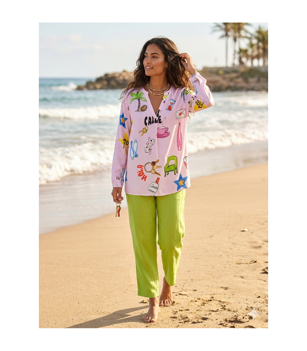 Milano Italy Blusa sedosa color rosa estampada