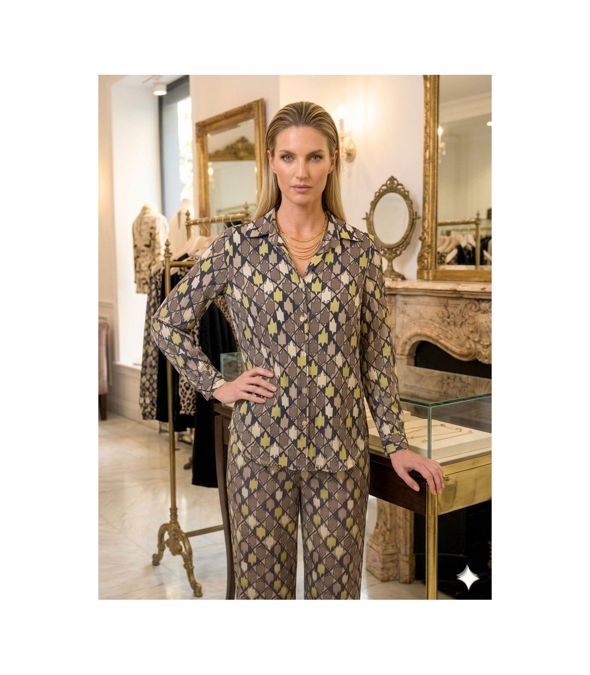 Parole Camisa fluida con estampado amarillo-moka