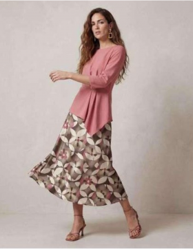 Parole Falda evasé de raso estampada