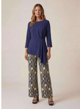 Parole Blusa elegante marino con pliegues asimétricos