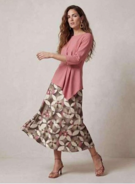 Parole Blusa elegante rosa viejo con pliegues asimétricos
